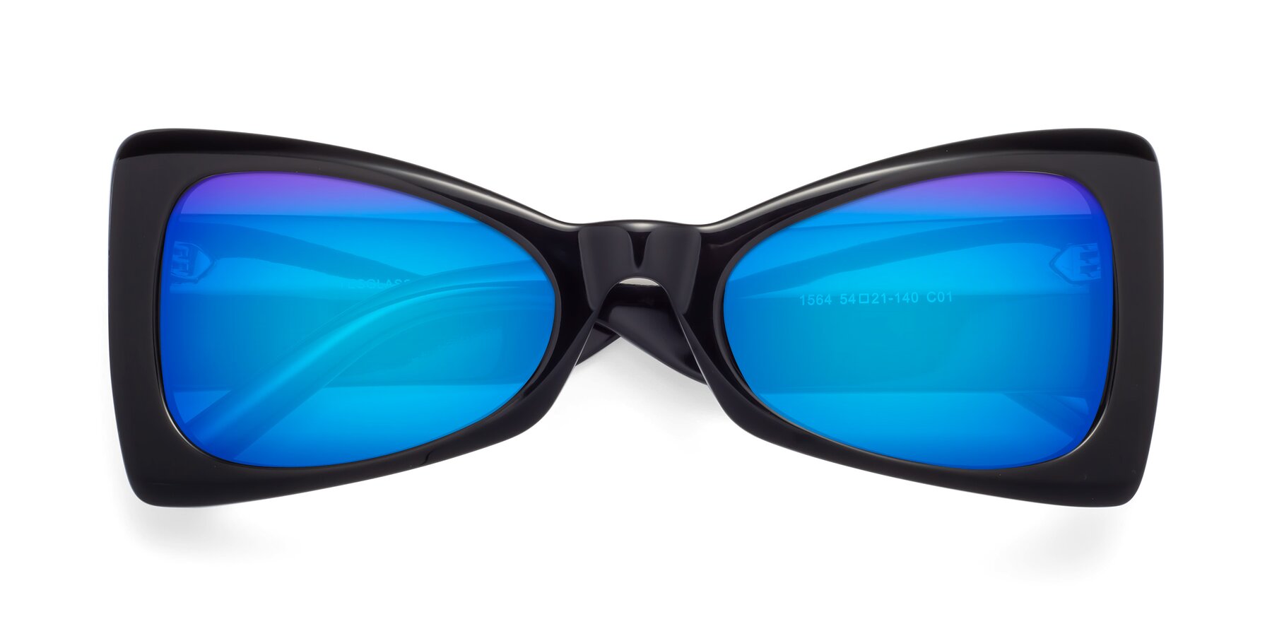 Folded Front of 1564 in Black with Blue Mirrored Lenses