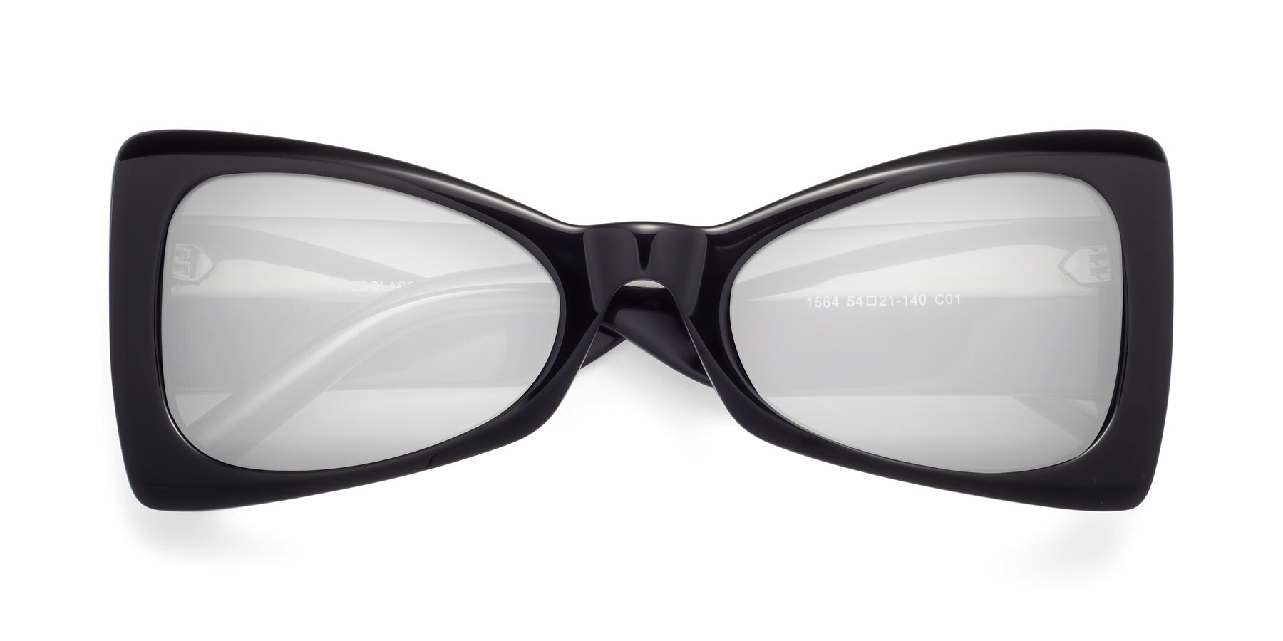 Folded Front of 1564 in Black with Silver Mirrored Lenses