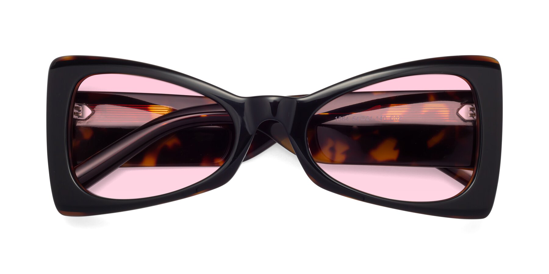 Folded Front of 1564 in Black-Tortoise with Light Pink Tinted Lenses