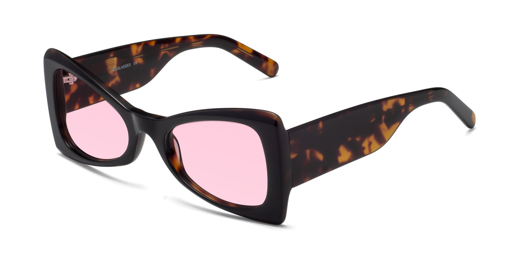 Angle of 1564 in Black-Tortoise with Light Pink Tinted Lenses