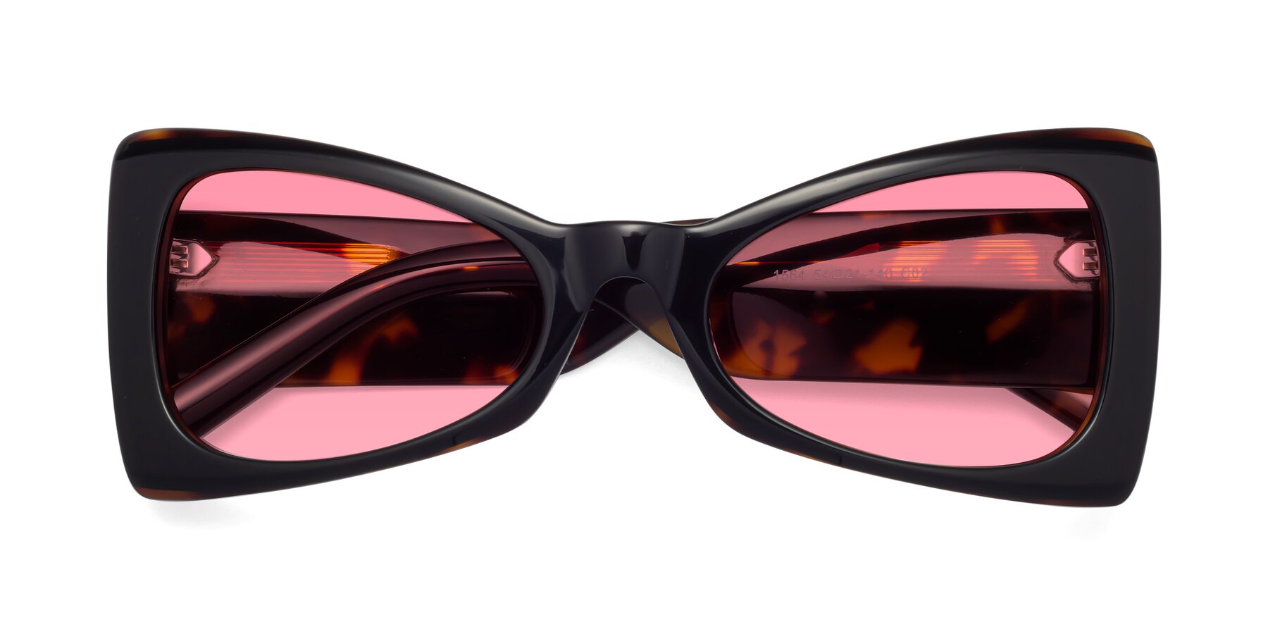 Folded Front of 1564 in Black-Tortoise with Pink Tinted Lenses