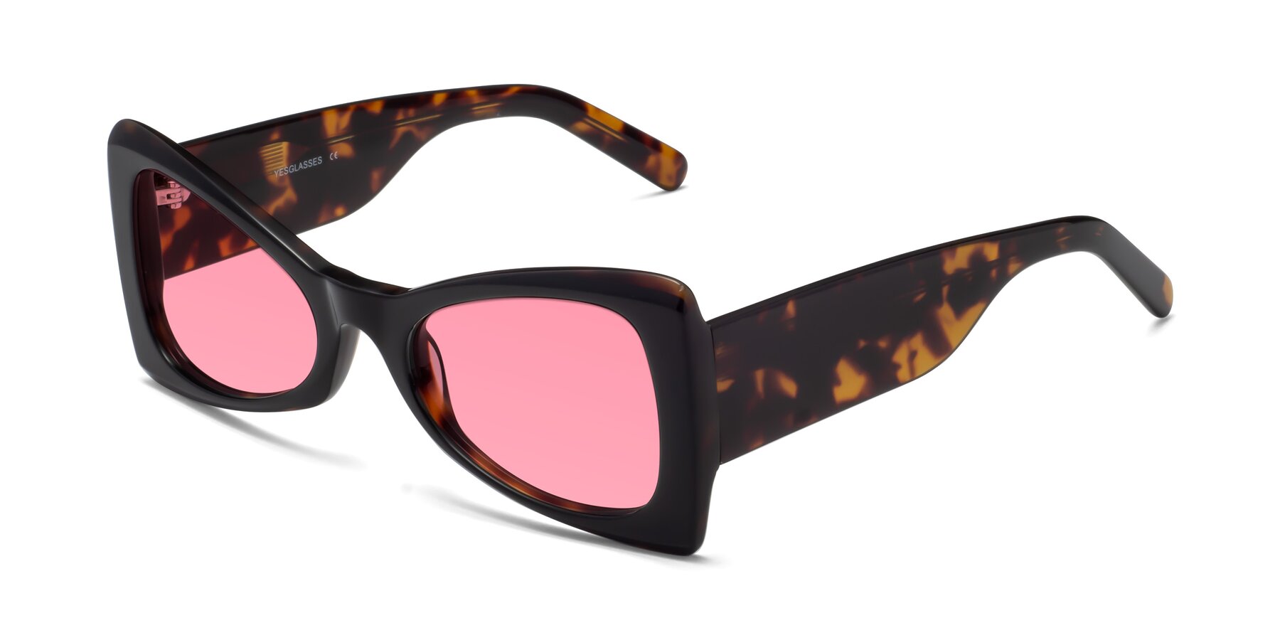 Angle of 1564 in Black-Tortoise with Pink Tinted Lenses