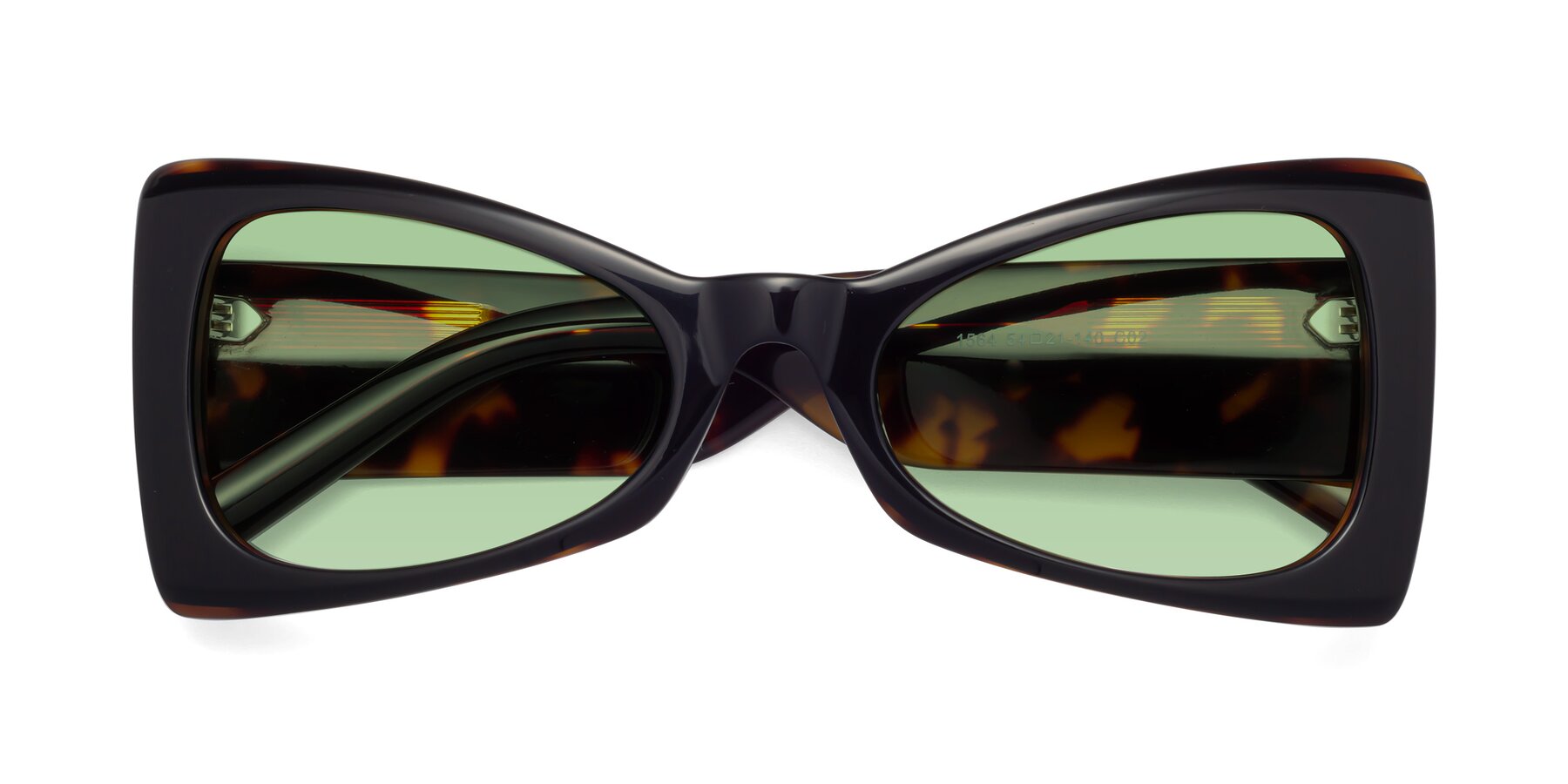 Folded Front of 1564 in Black-Tortoise with Medium Green Tinted Lenses
