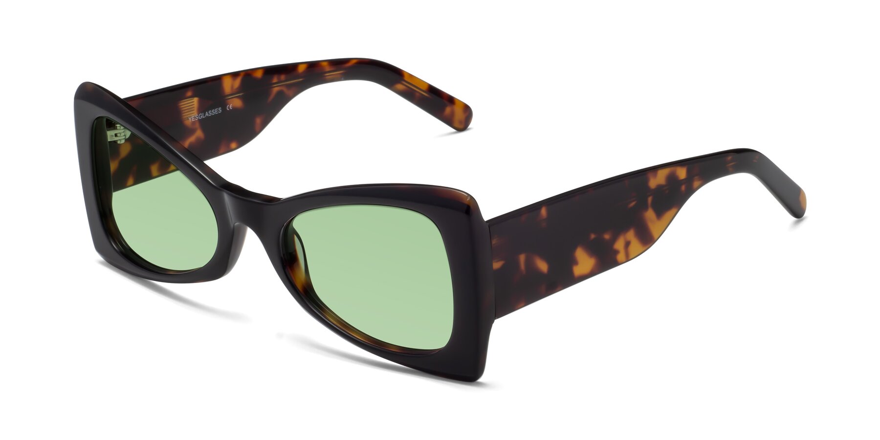 Angle of 1564 in Black-Tortoise with Medium Green Tinted Lenses