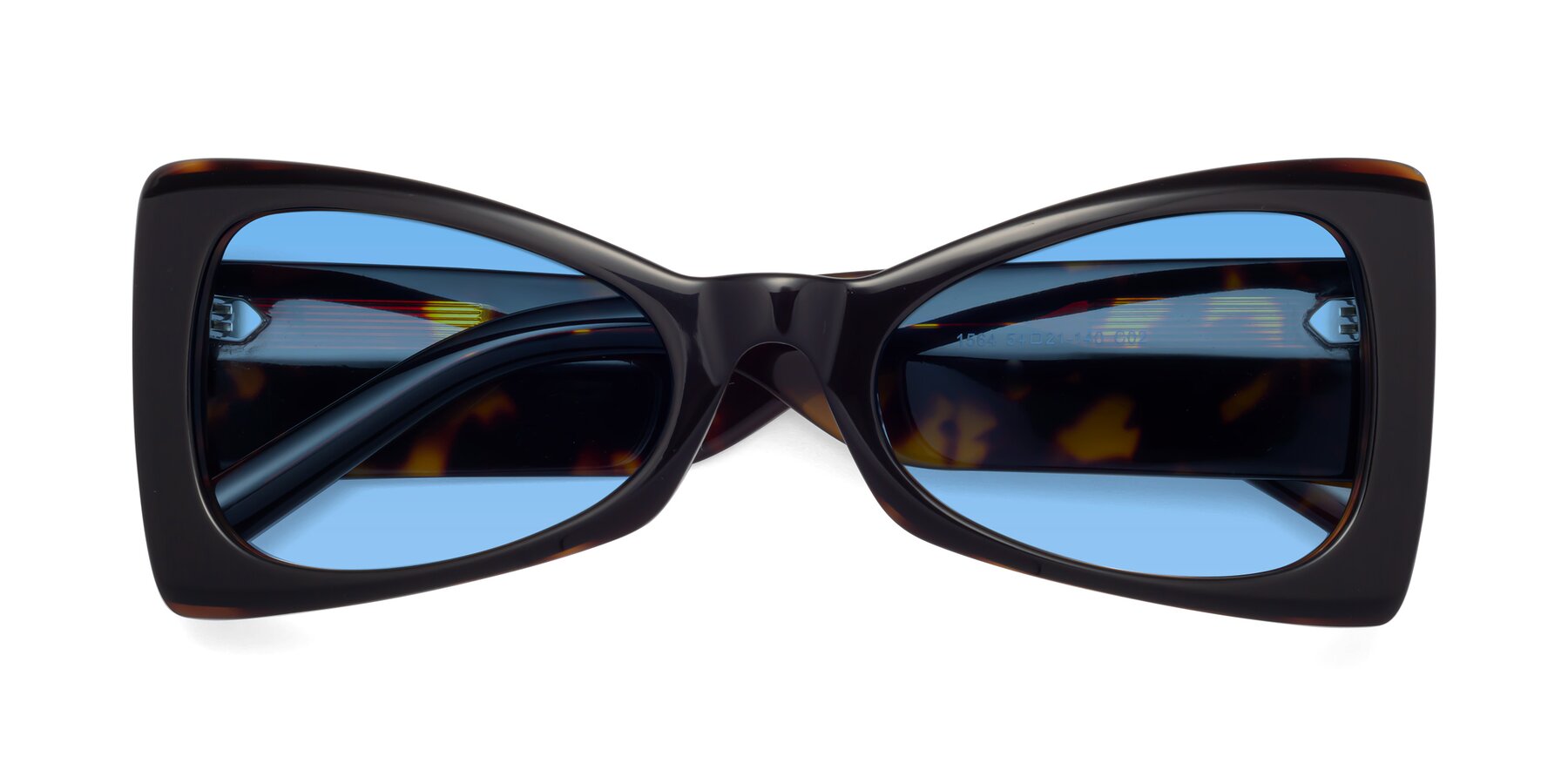Folded Front of 1564 in Black-Tortoise with Medium Blue Tinted Lenses