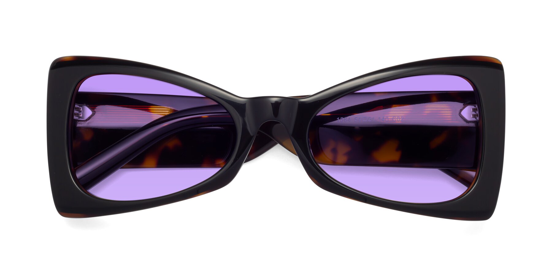 Folded Front of 1564 in Black-Tortoise with Medium Purple Tinted Lenses