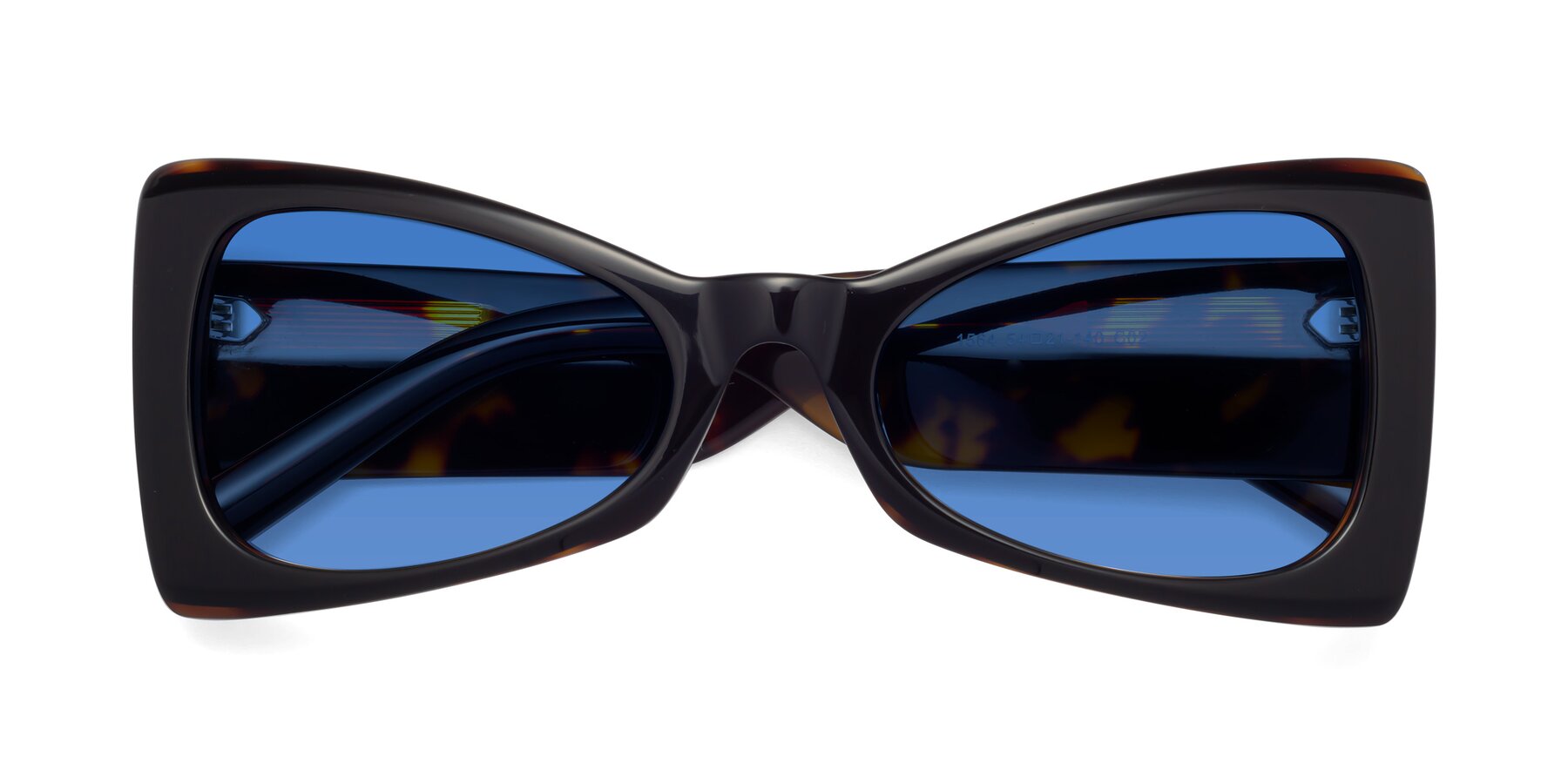 Folded Front of 1564 in Black-Tortoise with Blue Tinted Lenses