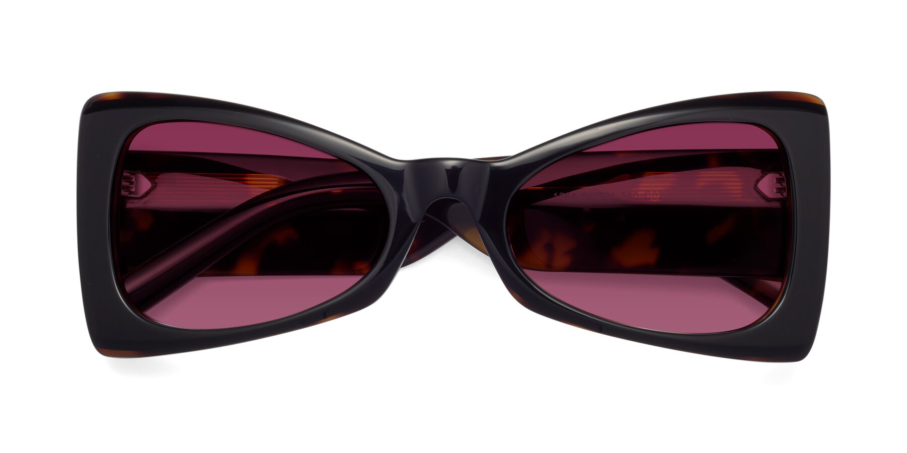 Folded Front of 1564 in Black-Tortoise with Wine Tinted Lenses