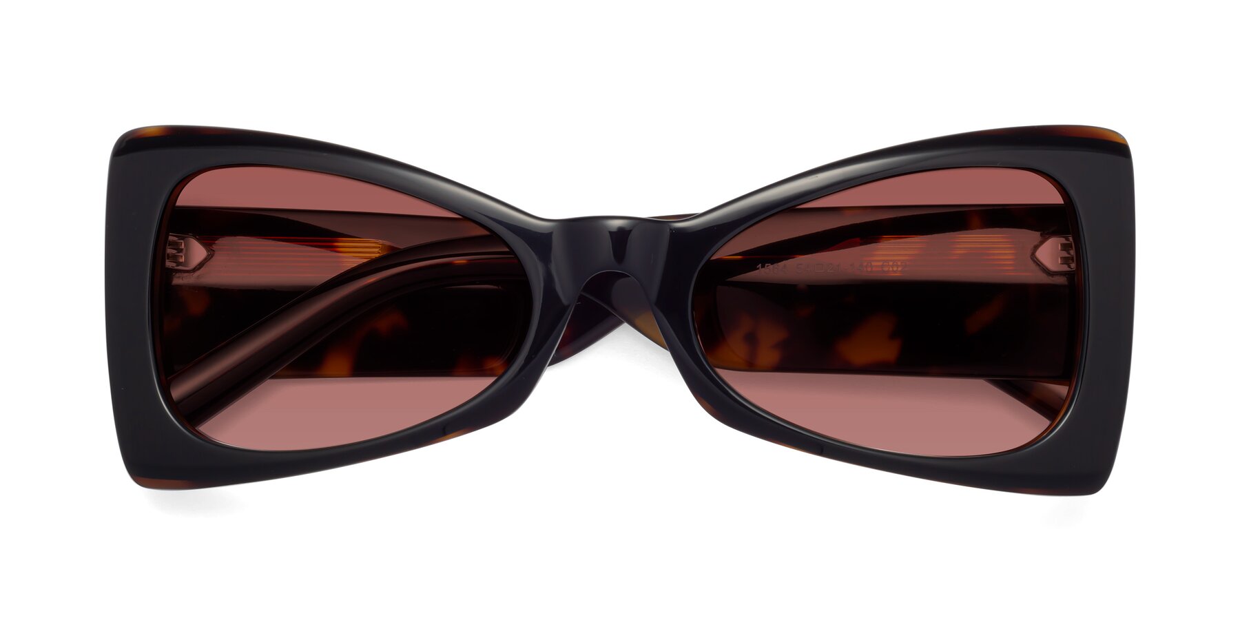 Folded Front of 1564 in Black-Tortoise with Garnet Tinted Lenses