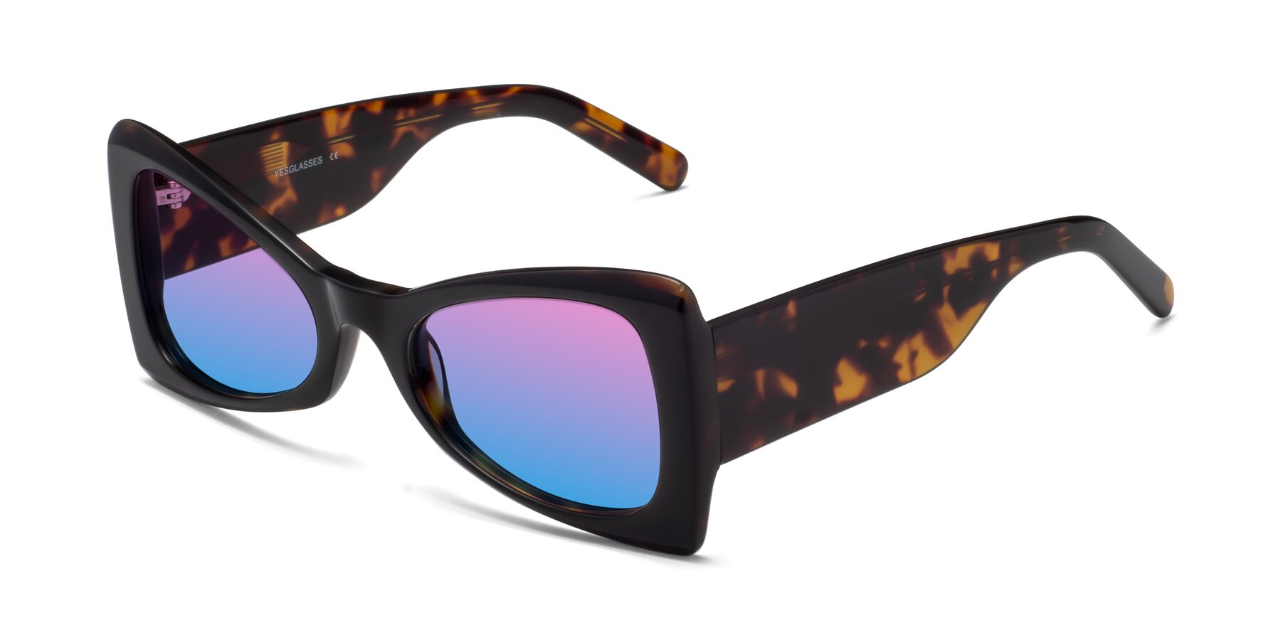 Angle of 1564 in Black-Tortoise with Pink / Blue Gradient Lenses