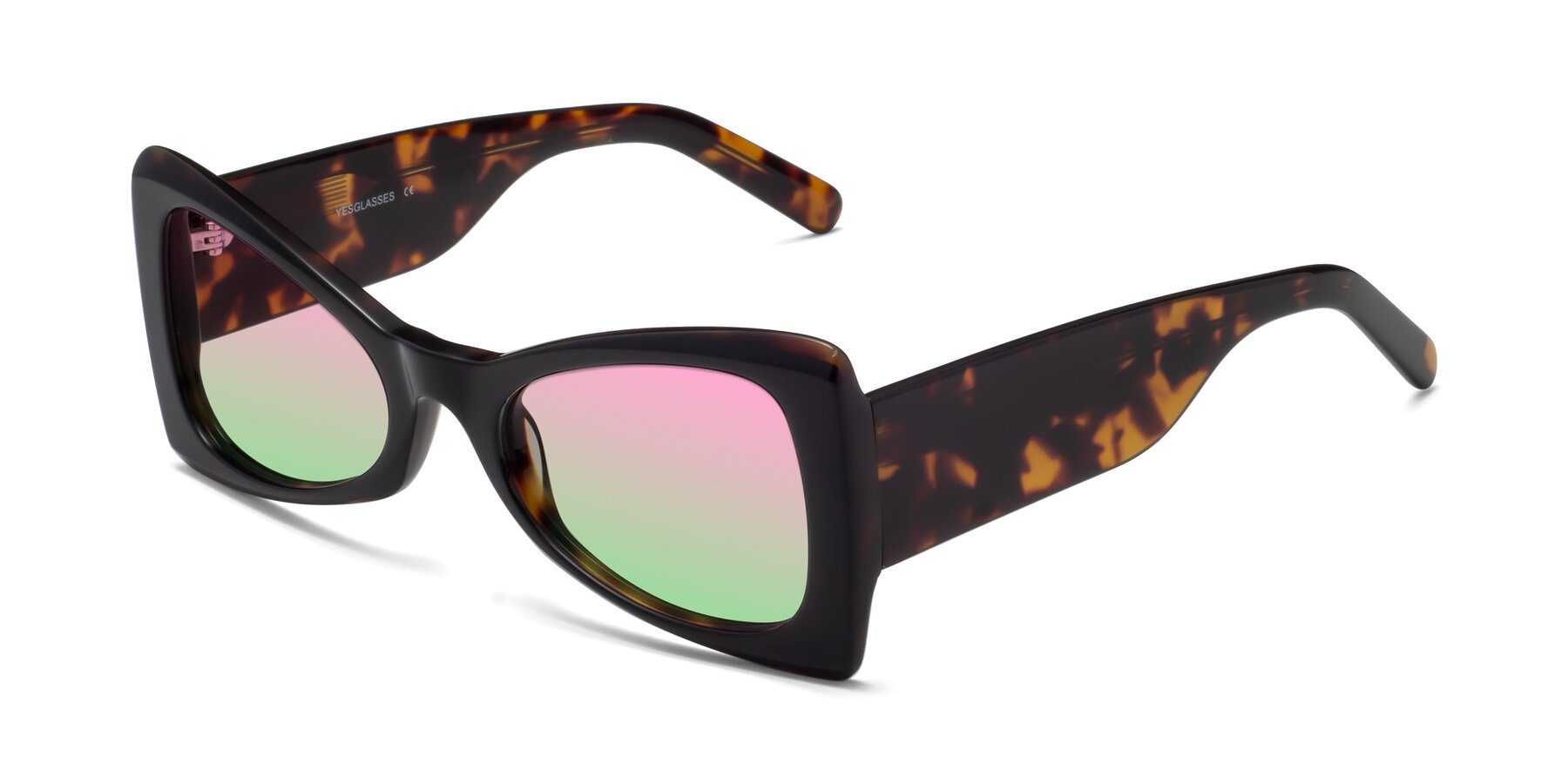 Angle of 1564 in Black-Tortoise with Pink / Green Gradient Lenses