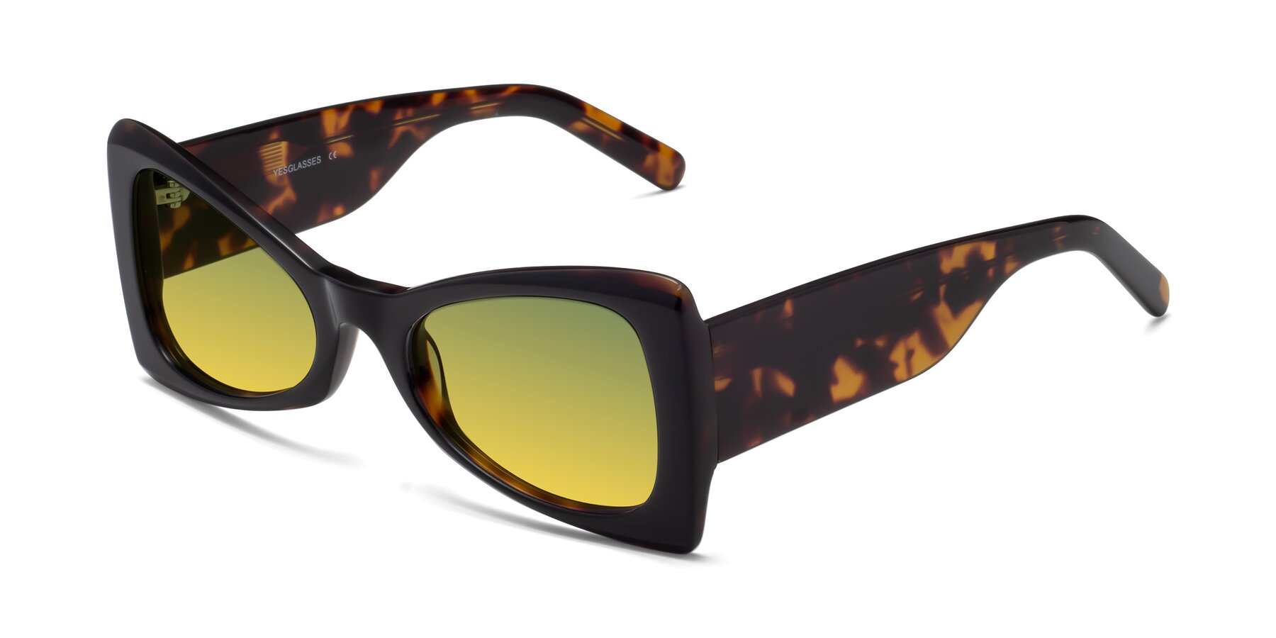 Angle of 1564 in Black-Tortoise with Green / Yellow Gradient Lenses