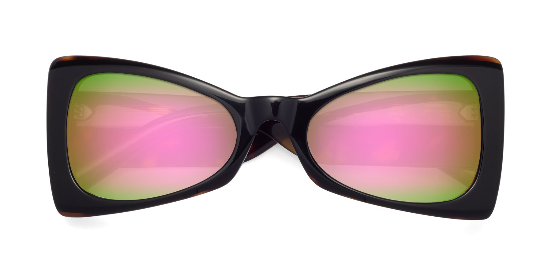 Folded Front of 1564 in Black-Tortoise with Pink Mirrored Lenses