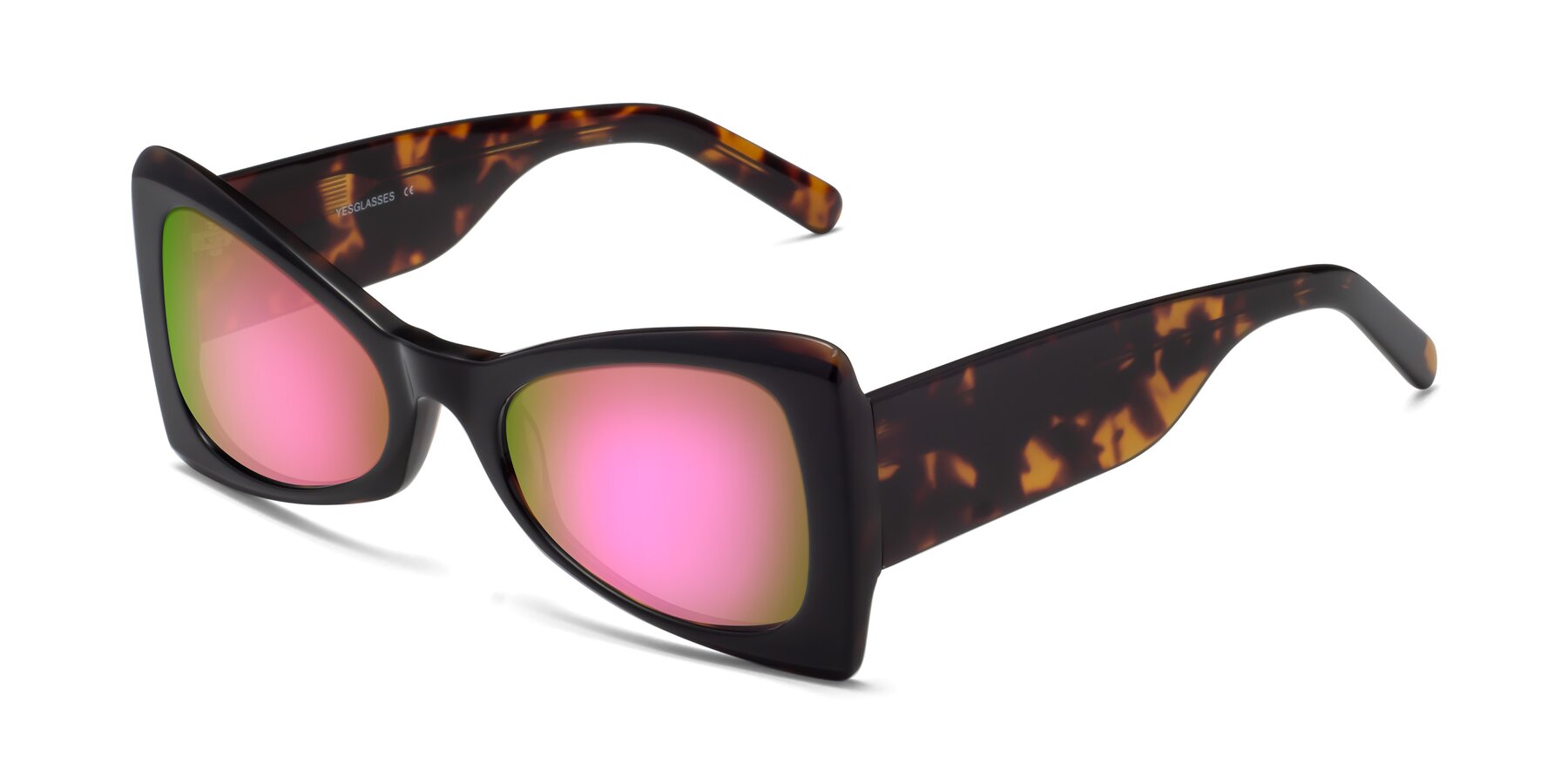 Angle of 1564 in Black-Tortoise with Pink Mirrored Lenses