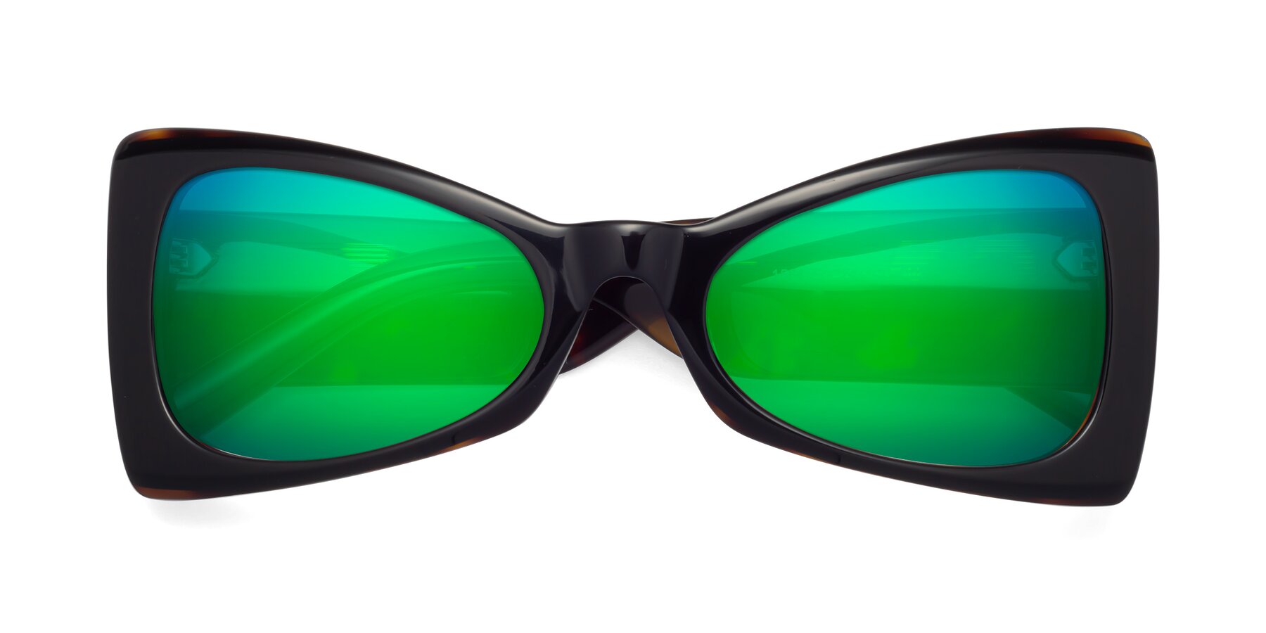 Folded Front of 1564 in Black-Tortoise with Green Mirrored Lenses