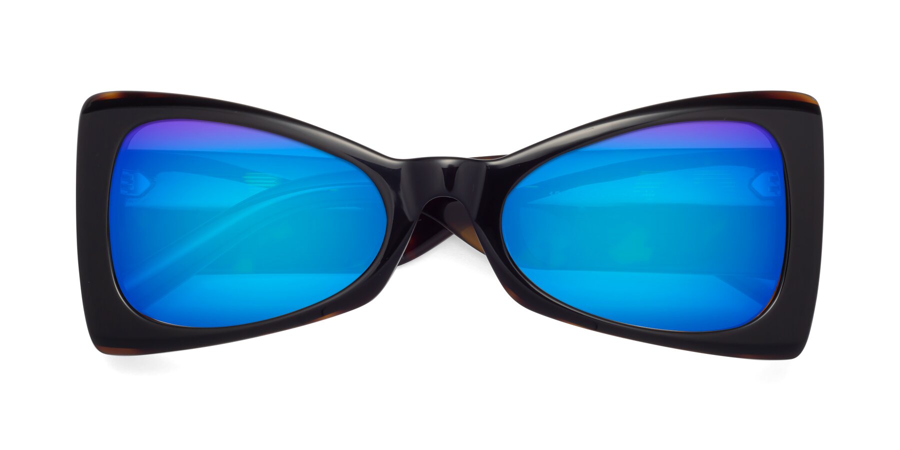 Folded Front of 1564 in Black-Tortoise with Blue Mirrored Lenses