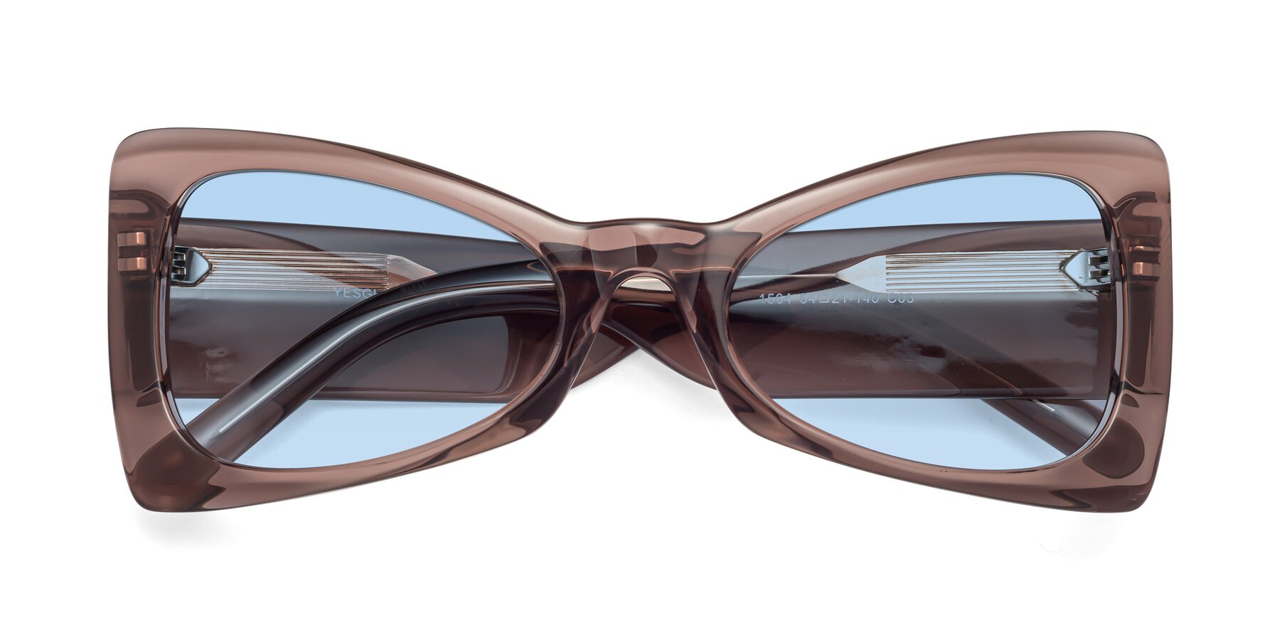 Folded Front of 1564 in Honey Brown with Light Blue Tinted Lenses