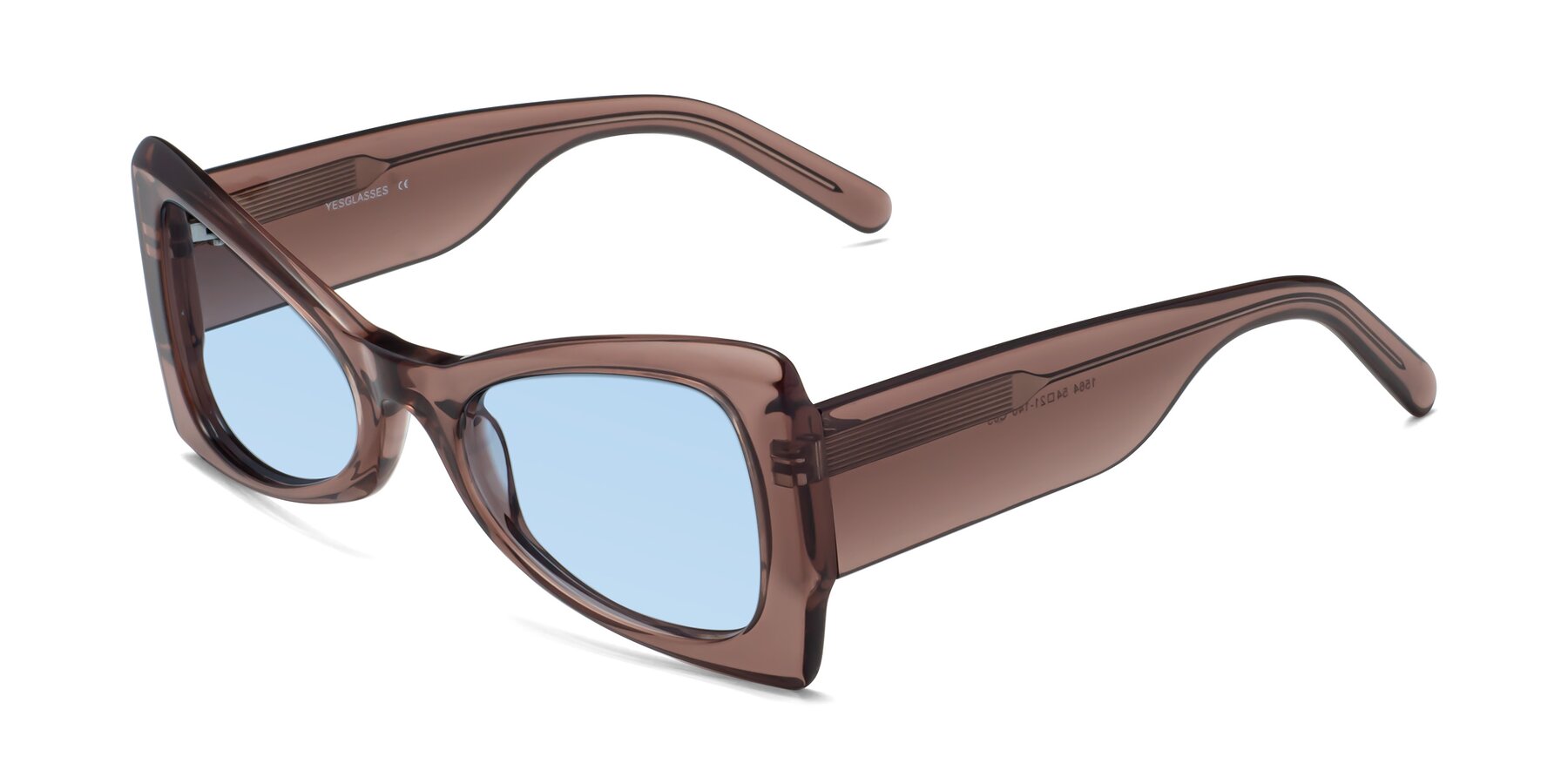 Angle of 1564 in Honey Brown with Light Blue Tinted Lenses