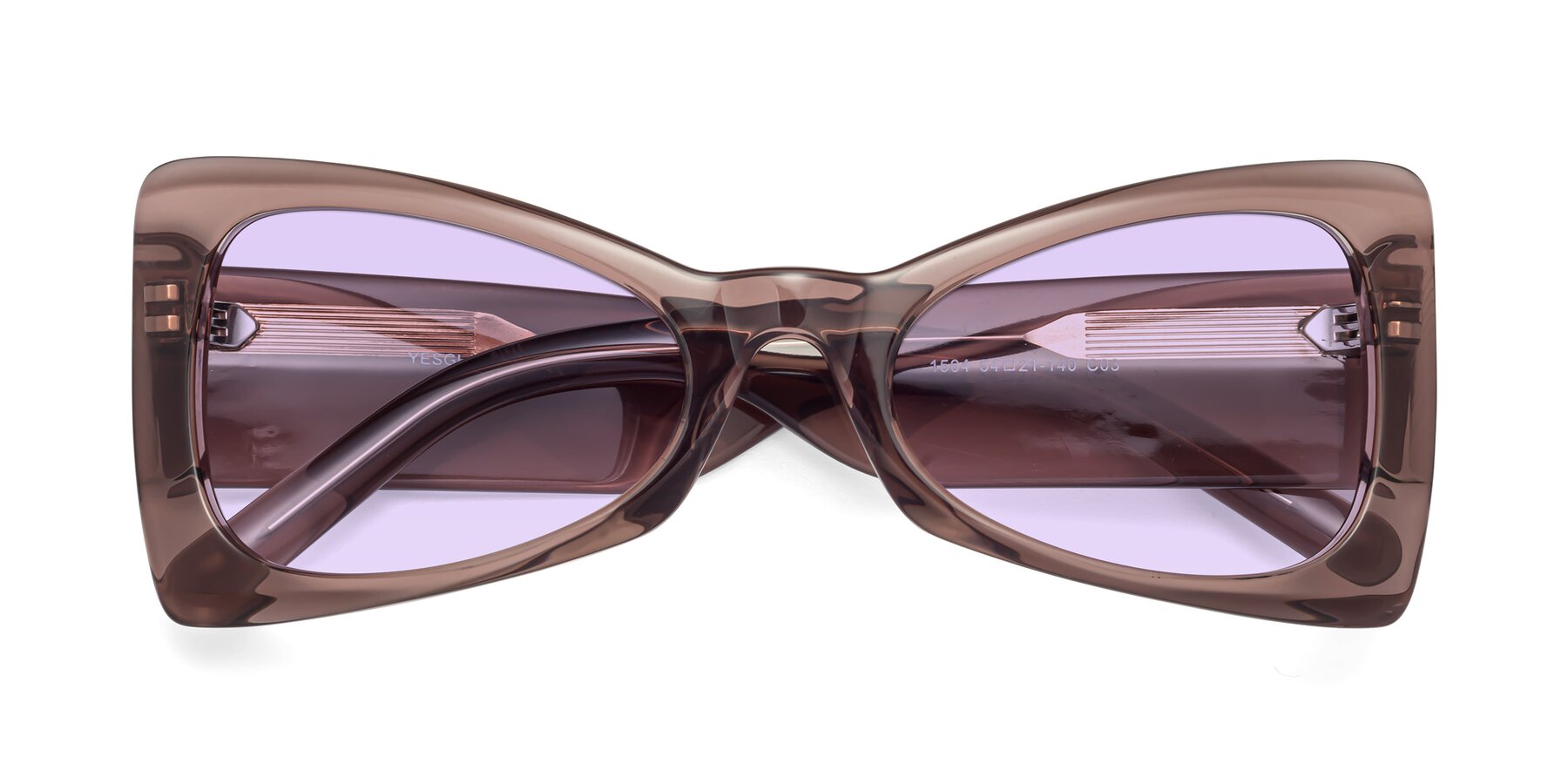 Folded Front of 1564 in Honey Brown with Light Purple Tinted Lenses