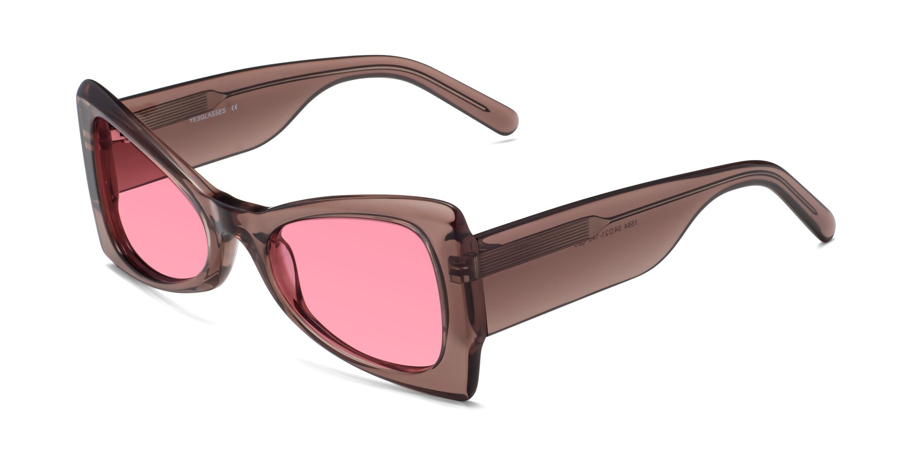 Angle of 1564 in Honey Brown with Pink Tinted Lenses