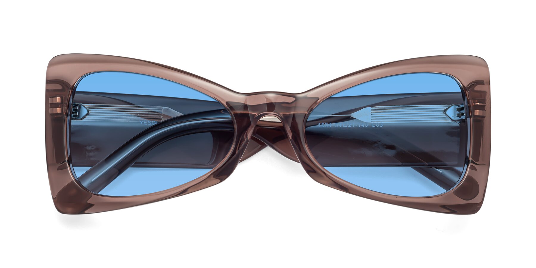 Folded Front of 1564 in Honey Brown with Medium Blue Tinted Lenses