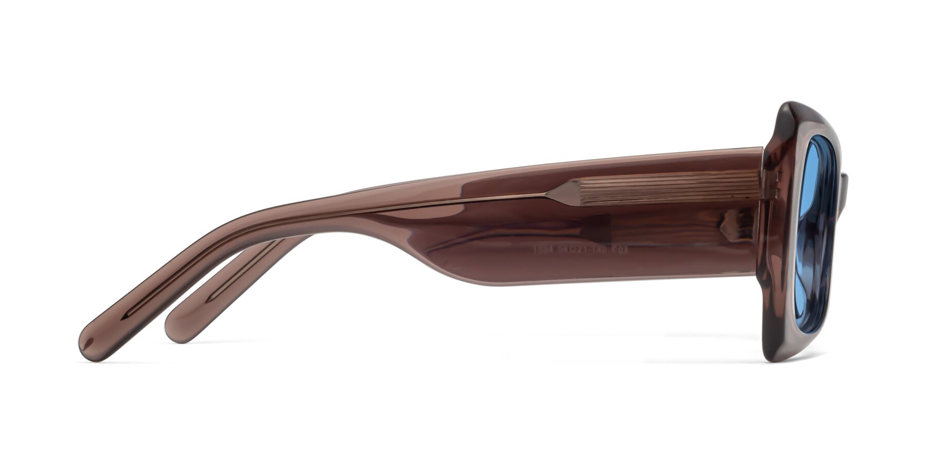 Side of 1564 in Honey Brown with Medium Blue Tinted Lenses