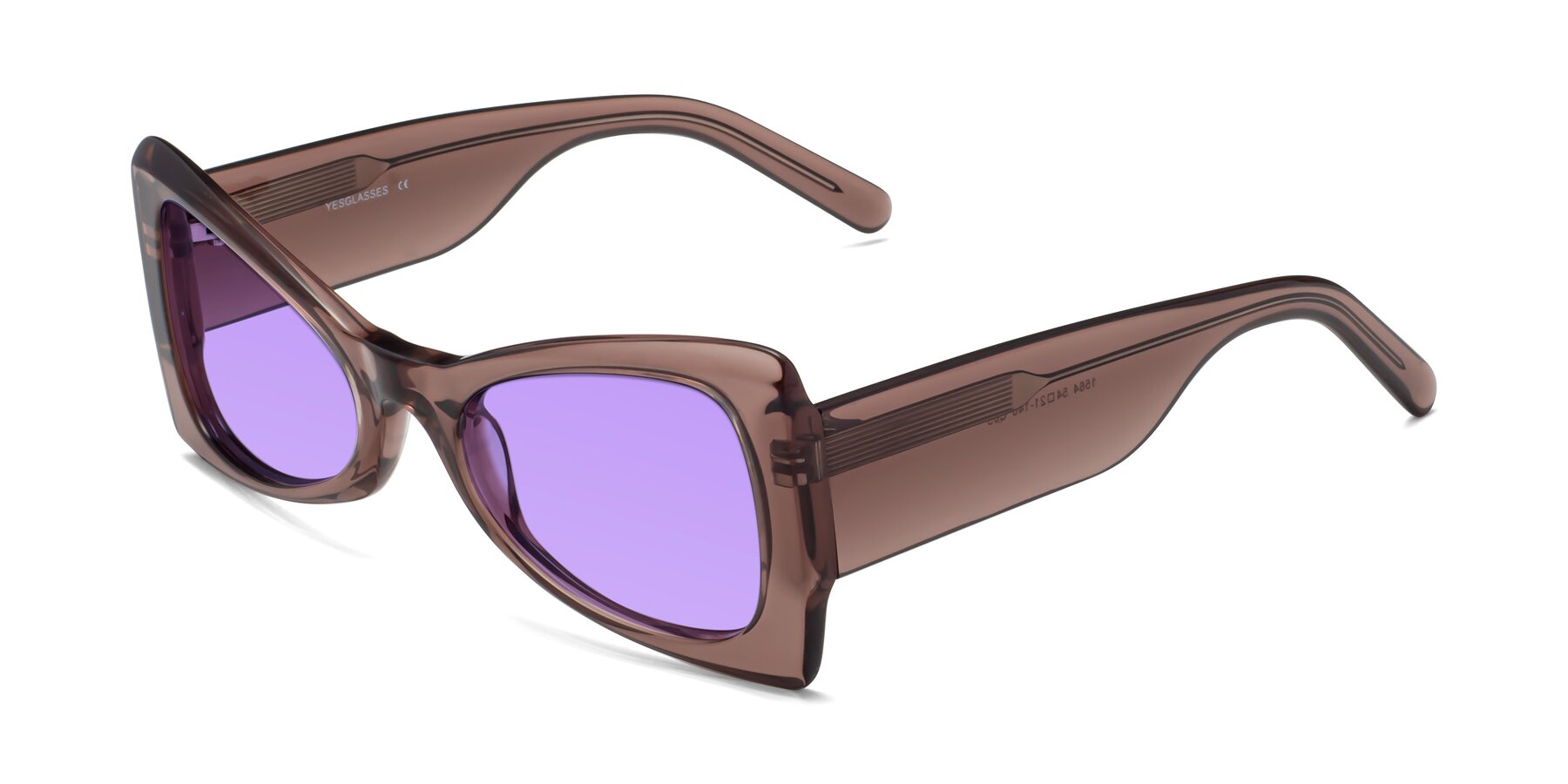 Angle of 1564 in Honey Brown with Medium Purple Tinted Lenses