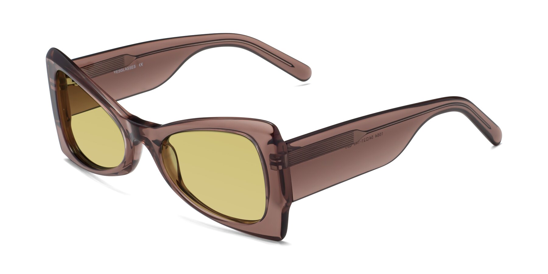 Angle of 1564 in Honey Brown with Medium Champagne Tinted Lenses