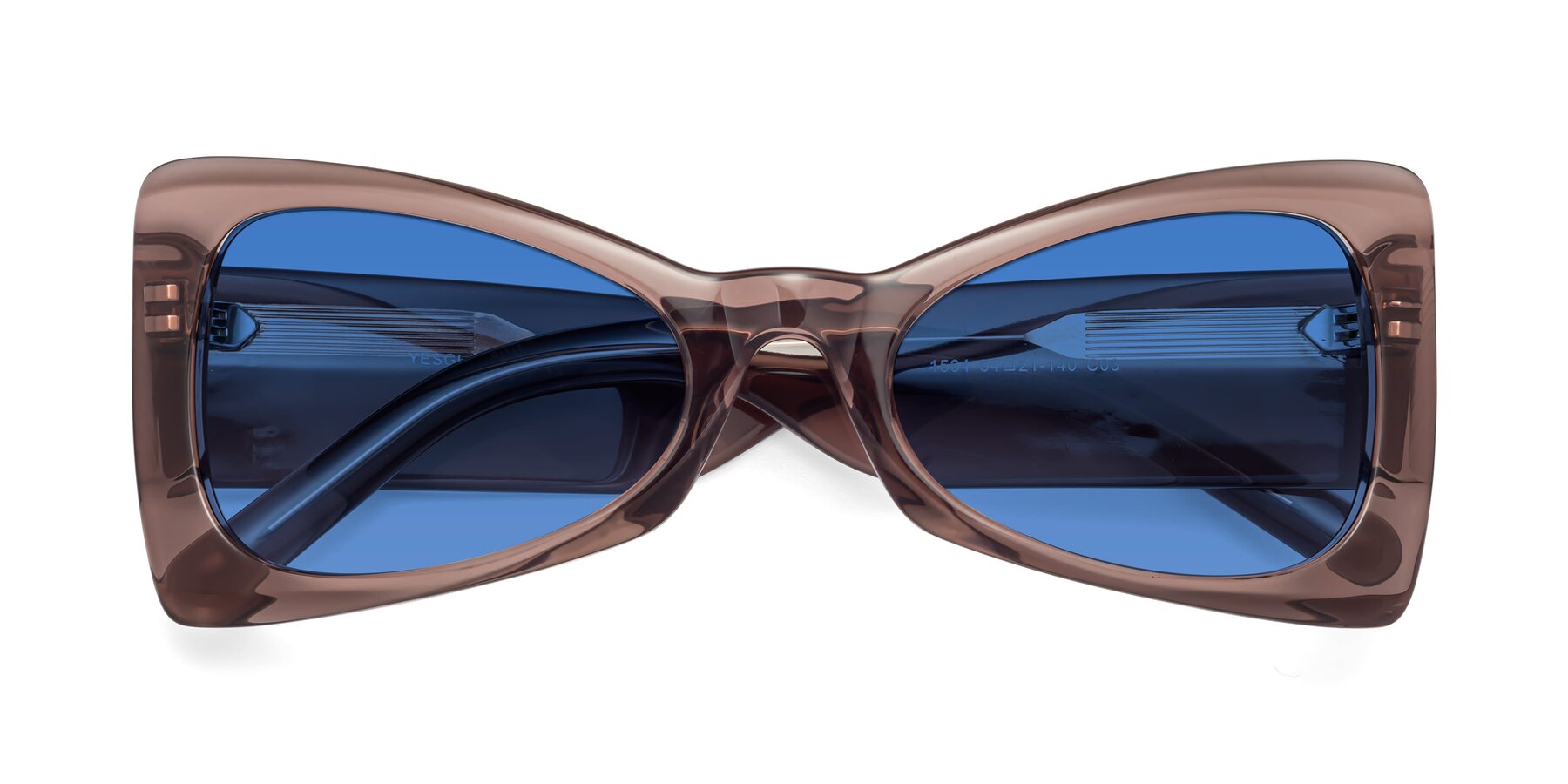 Folded Front of 1564 in Honey Brown with Blue Tinted Lenses