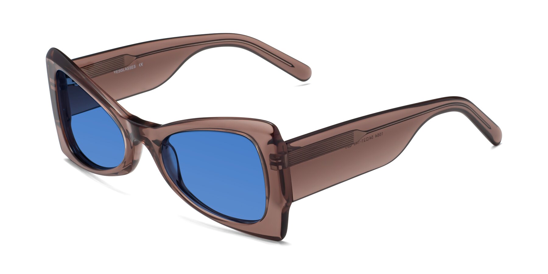 Angle of 1564 in Honey Brown with Blue Tinted Lenses
