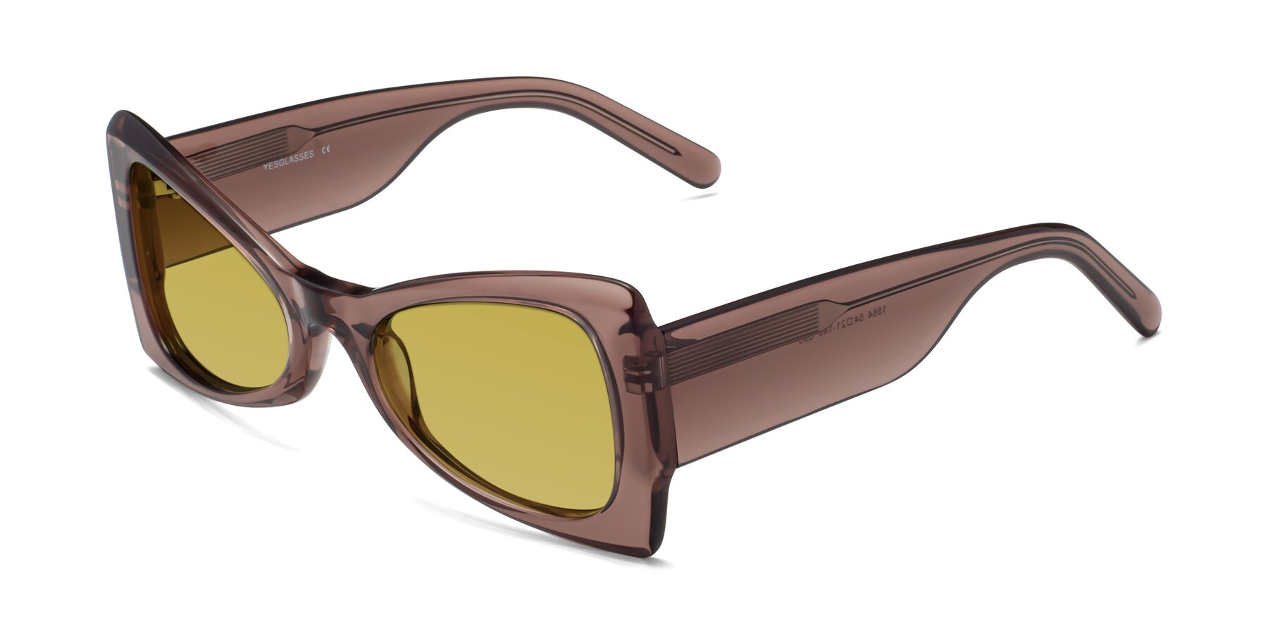 Angle of 1564 in Honey Brown with Champagne Tinted Lenses
