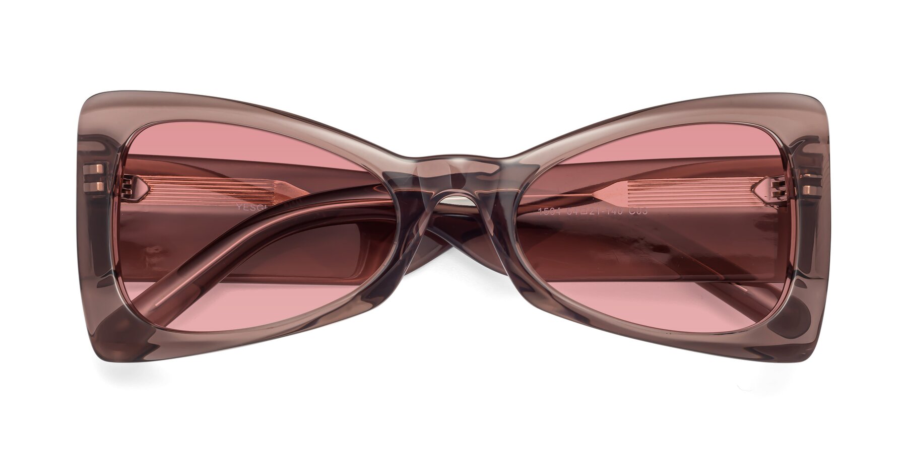 Folded Front of 1564 in Honey Brown with Medium Garnet Tinted Lenses