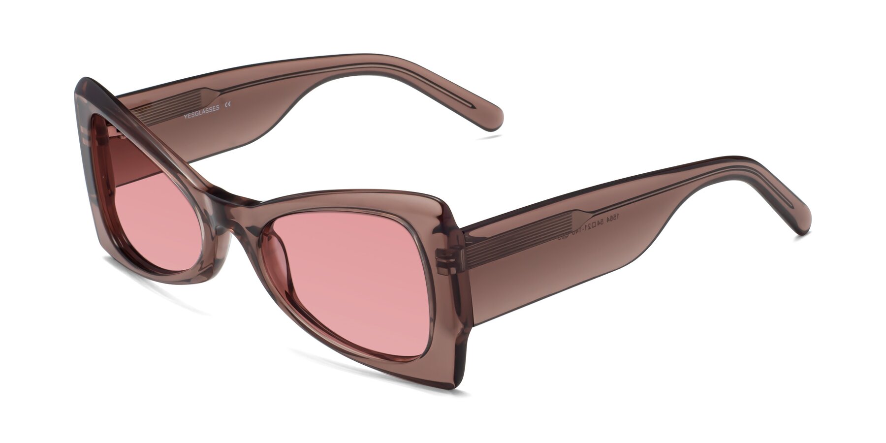 Angle of 1564 in Honey Brown with Medium Garnet Tinted Lenses