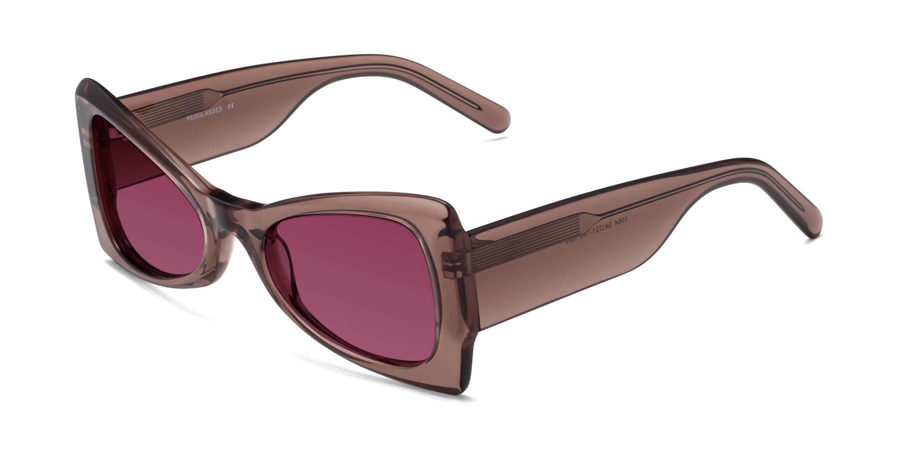 Angle of 1564 in Honey Brown with Wine Tinted Lenses