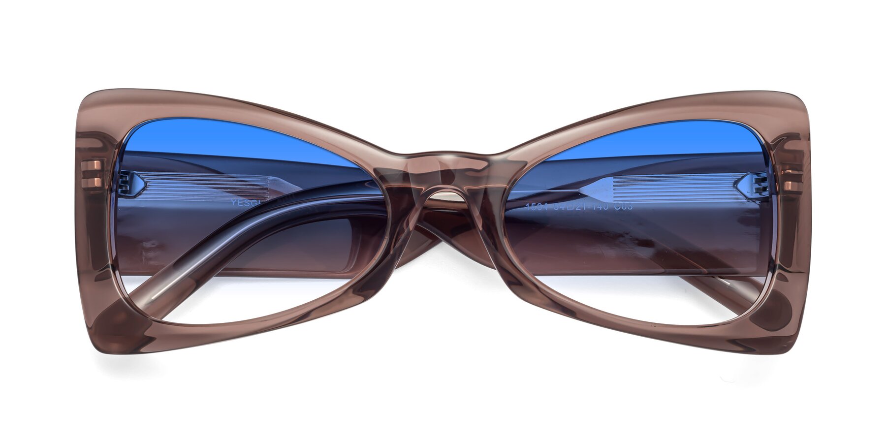 Folded Front of 1564 in Honey Brown with Blue Gradient Lenses