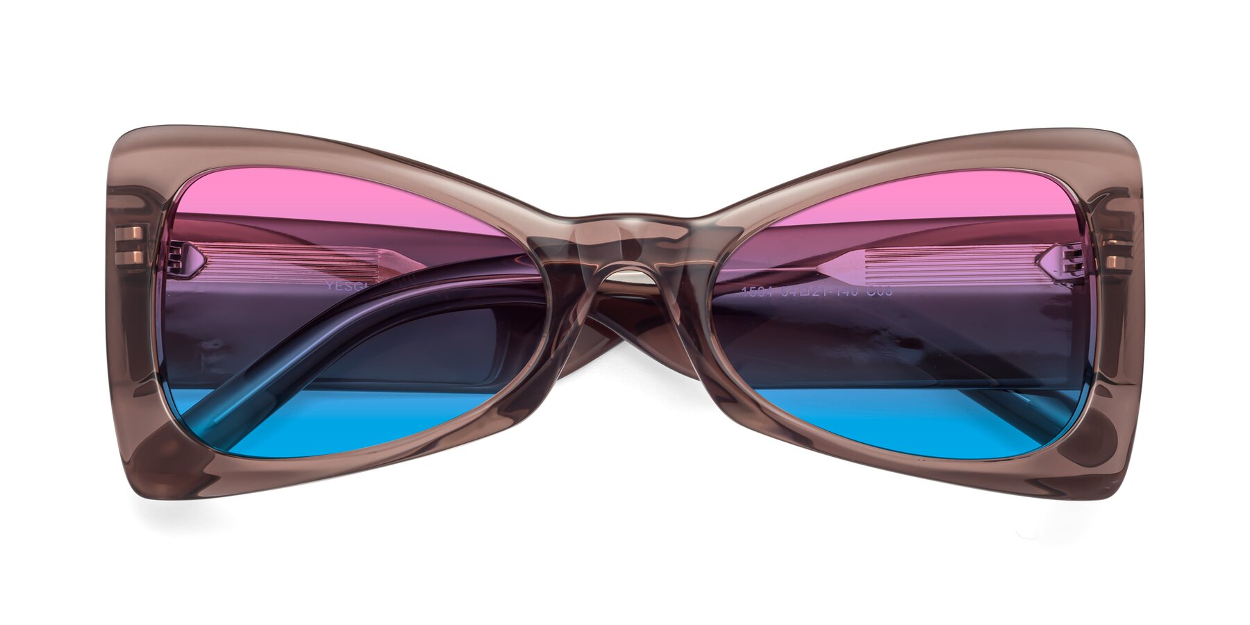 Folded Front of 1564 in Honey Brown with Pink / Blue Gradient Lenses