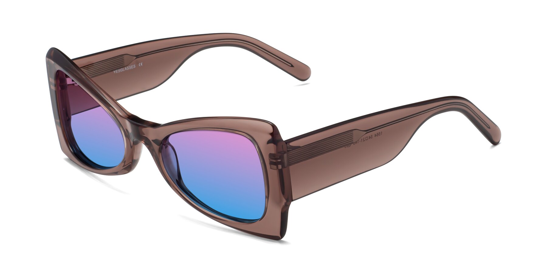 Angle of 1564 in Honey Brown with Pink / Blue Gradient Lenses