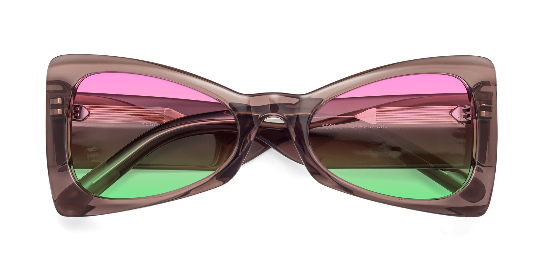 Folded Front of 1564 in Honey Brown with Pink / Green Gradient Lenses