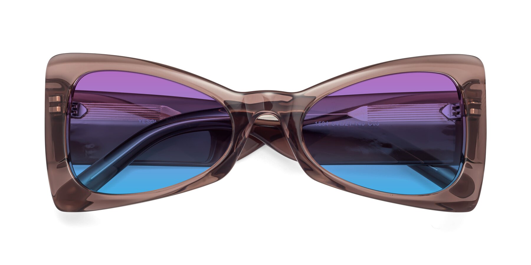 Folded Front of 1564 in Honey Brown with Purple / Blue Gradient Lenses