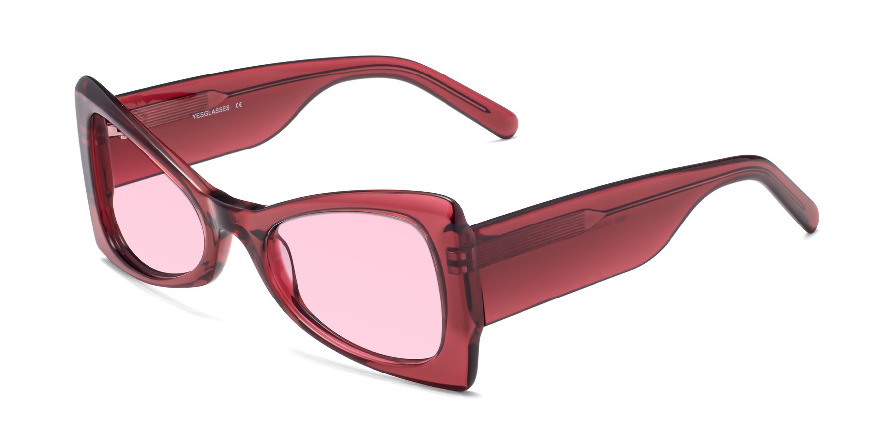 Angle of 1564 in Wine with Light Pink Tinted Lenses