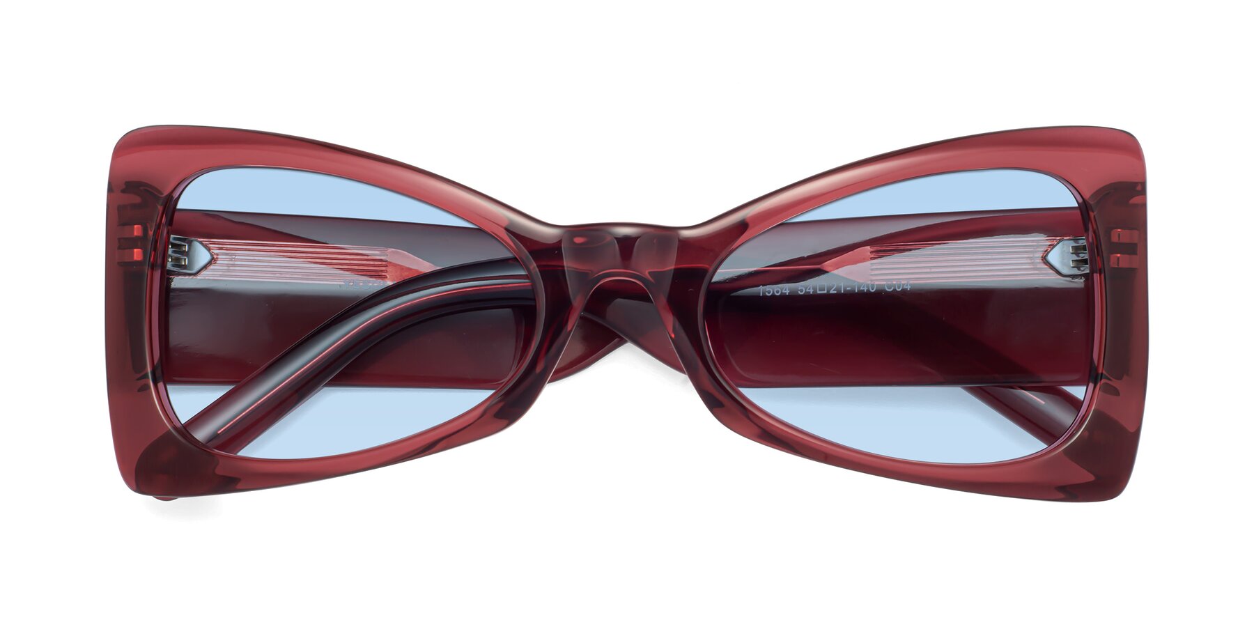 Folded Front of 1564 in Wine with Light Blue Tinted Lenses