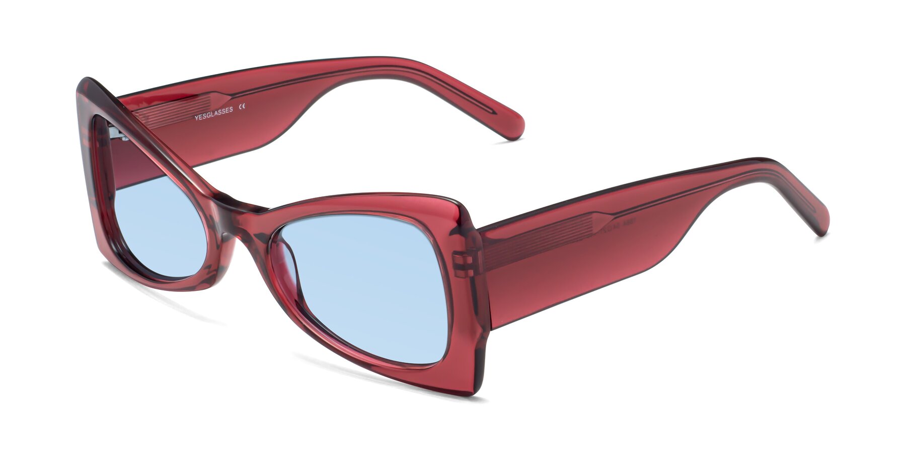 Angle of 1564 in Wine with Light Blue Tinted Lenses