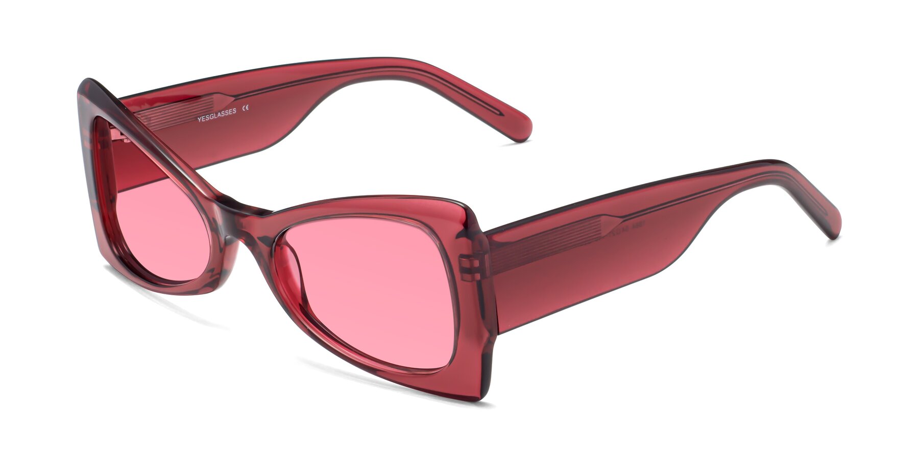 Angle of 1564 in Wine with Pink Tinted Lenses