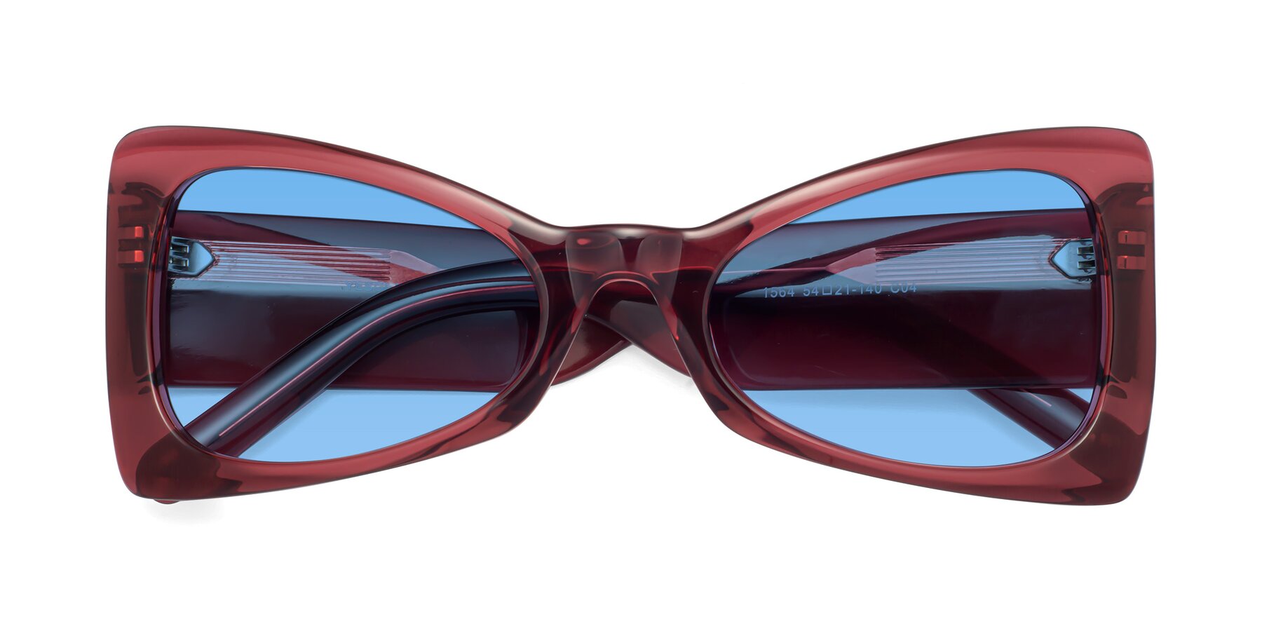 Folded Front of 1564 in Wine with Medium Blue Tinted Lenses
