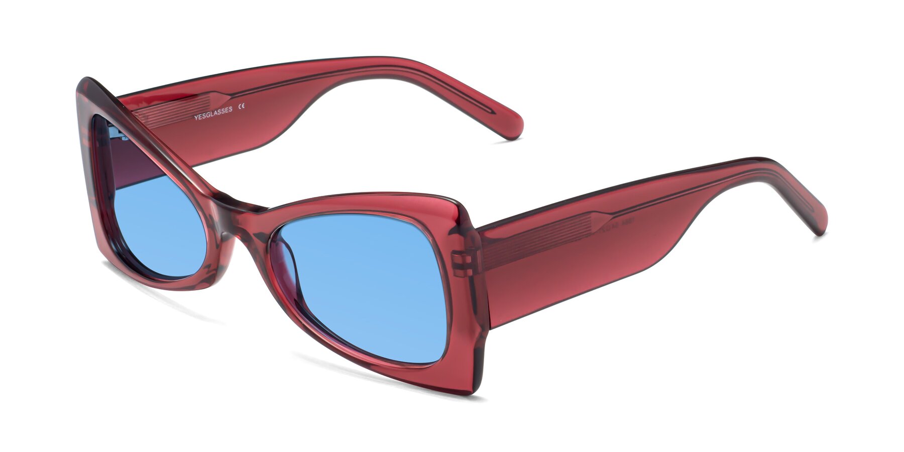 Angle of 1564 in Wine with Medium Blue Tinted Lenses