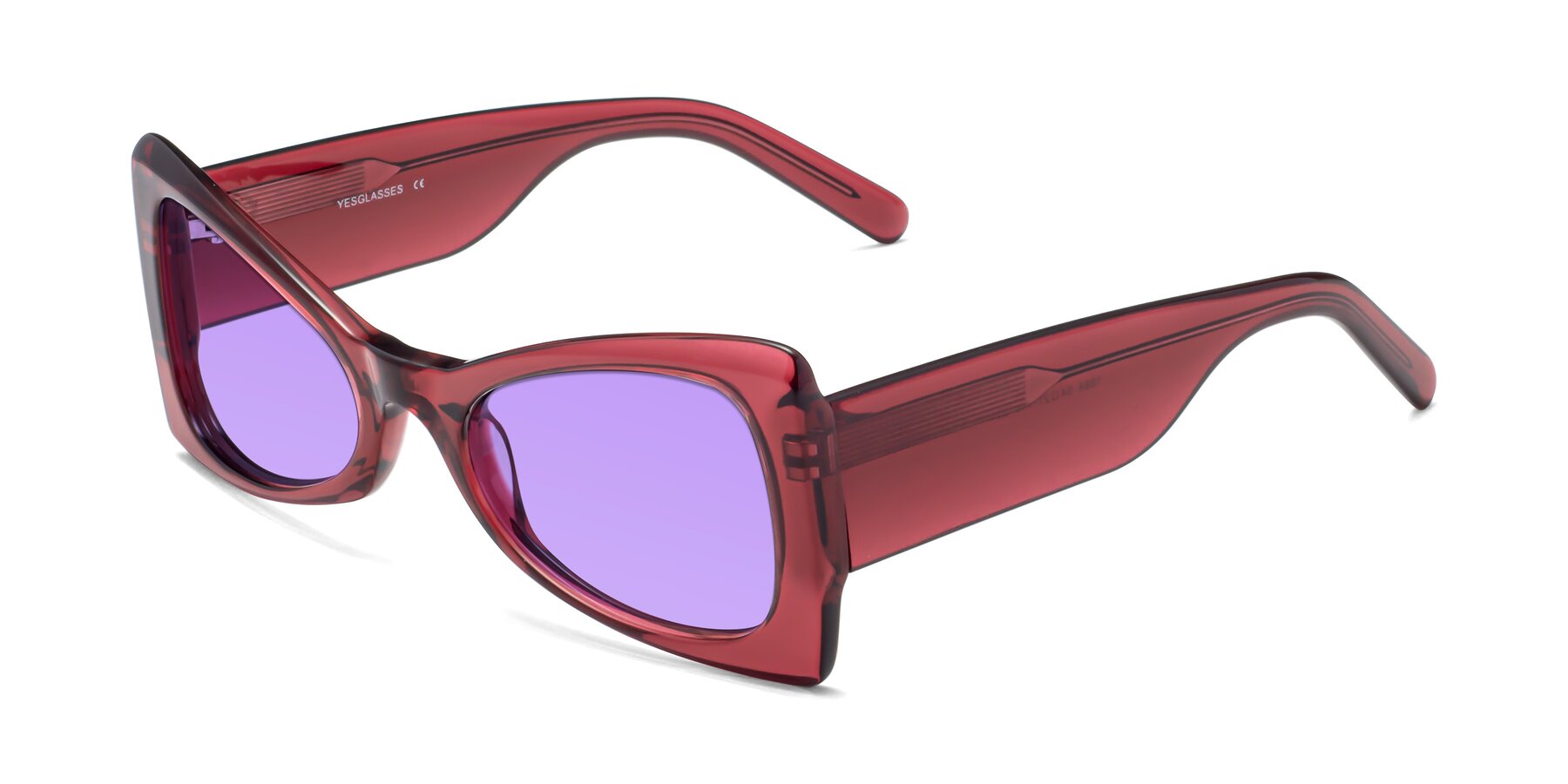 Angle of 1564 in Wine with Medium Purple Tinted Lenses