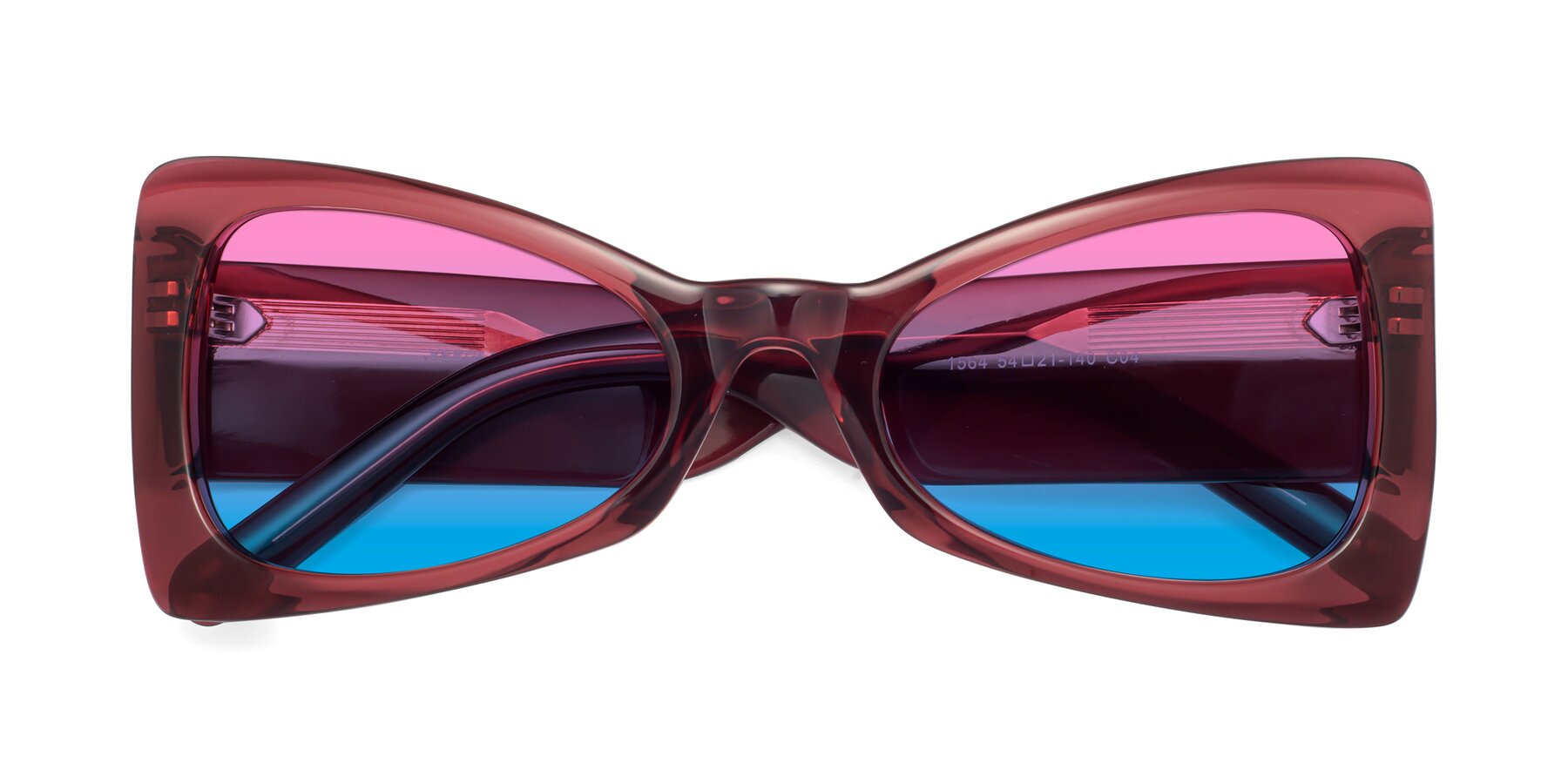 Folded Front of 1564 in Wine with Pink / Blue Gradient Lenses