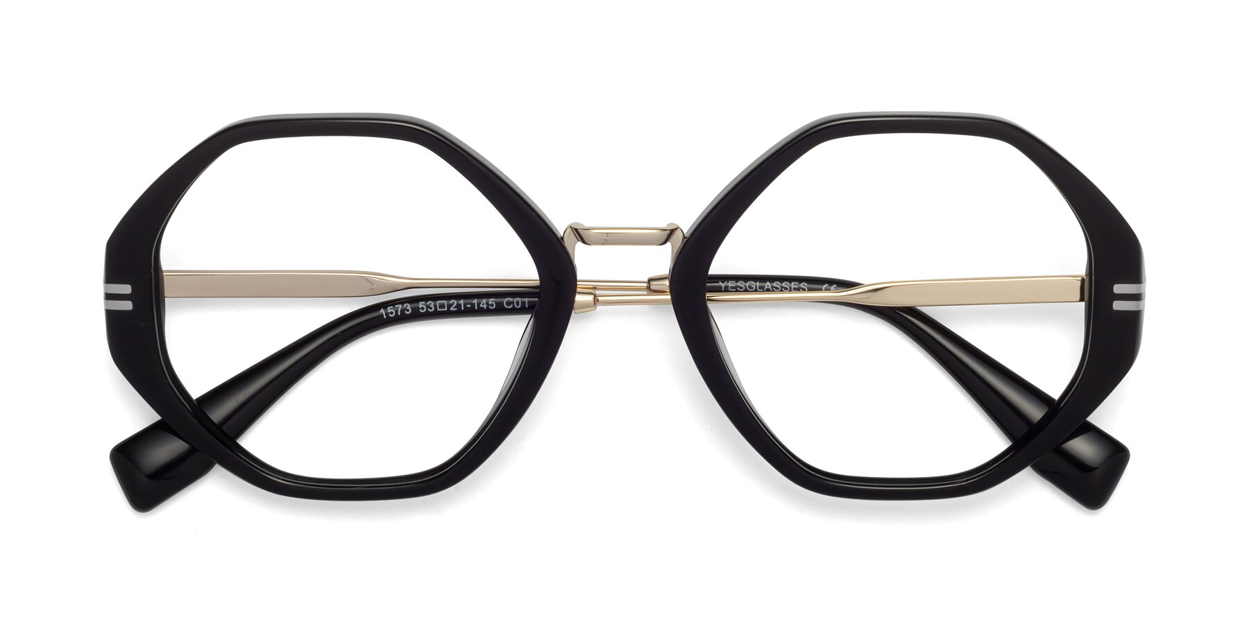 Folded Front of 1573 in Black with Clear Eyeglass Lenses