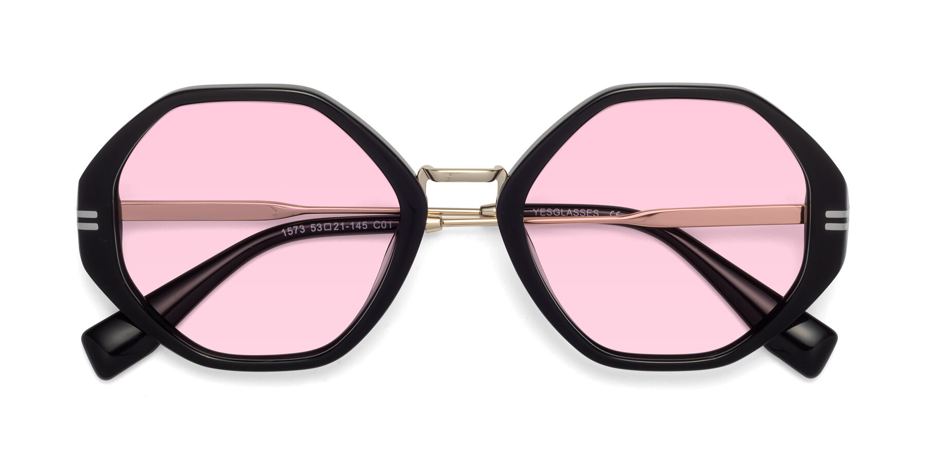 Folded Front of 1573 in Black with Light Pink Tinted Lenses
