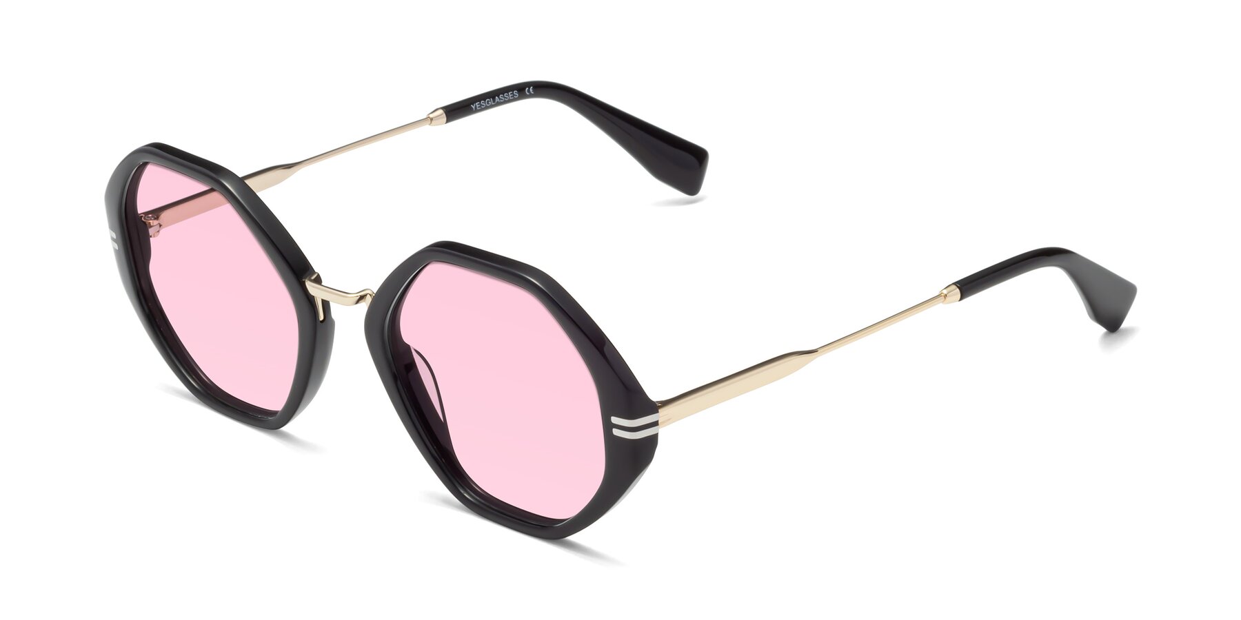 Angle of 1573 in Black with Light Pink Tinted Lenses